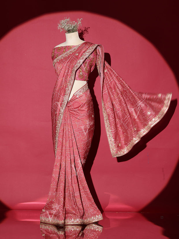 Onion Pink Vasansi Silk Bandhani Saree