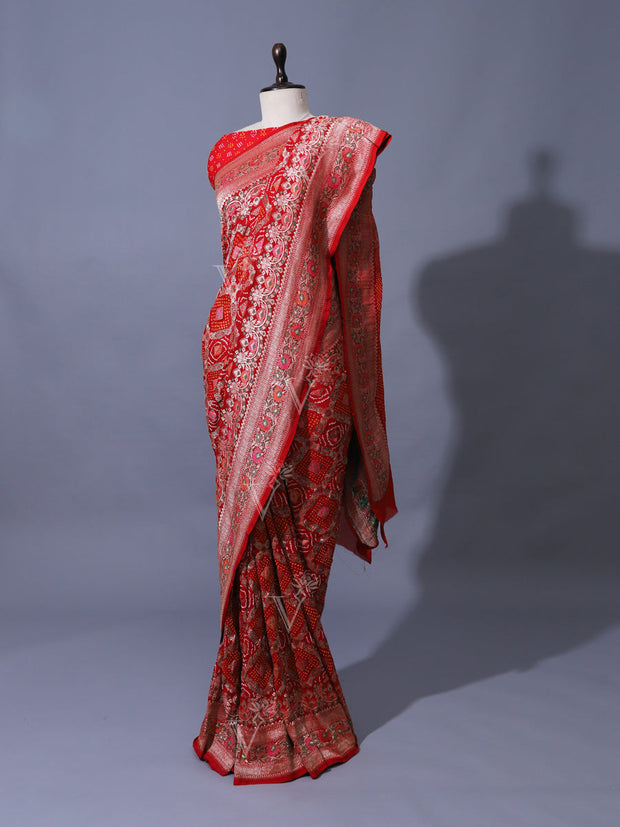 Red Georgette Zari Saree