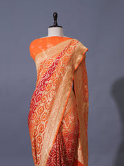 Red and Orange Georgette Zari Saree