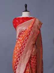 Red and Orange Georgette Zari Saree