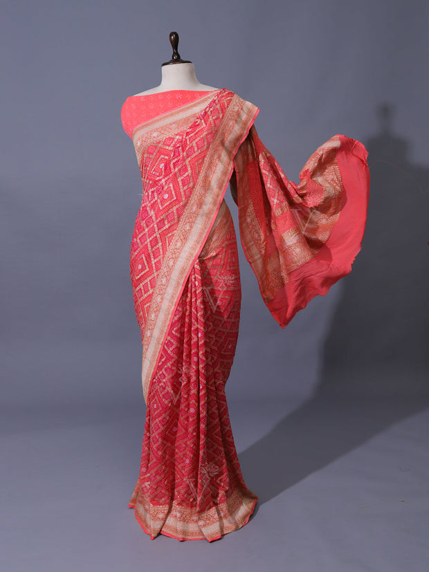 Pink Georgette Zari Saree