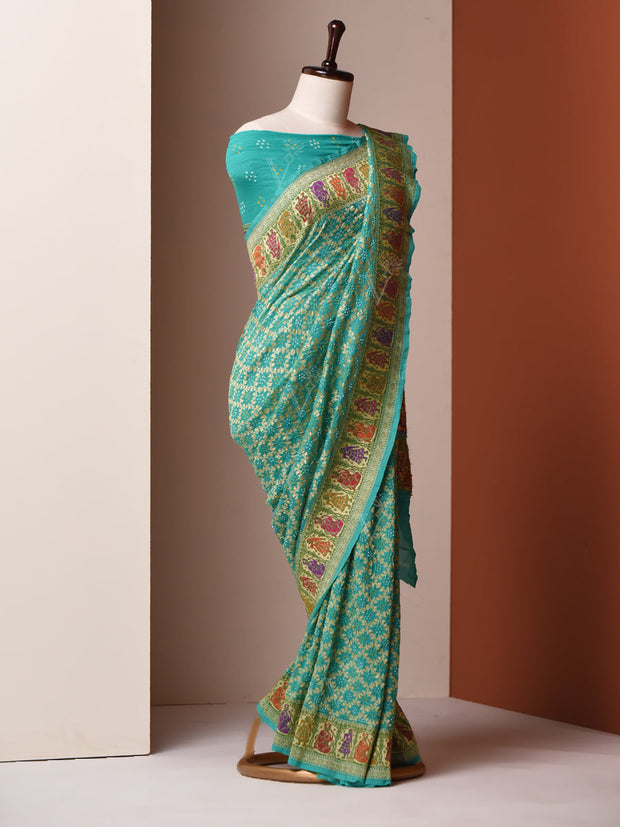 Sea Green Georgette Zari Saree