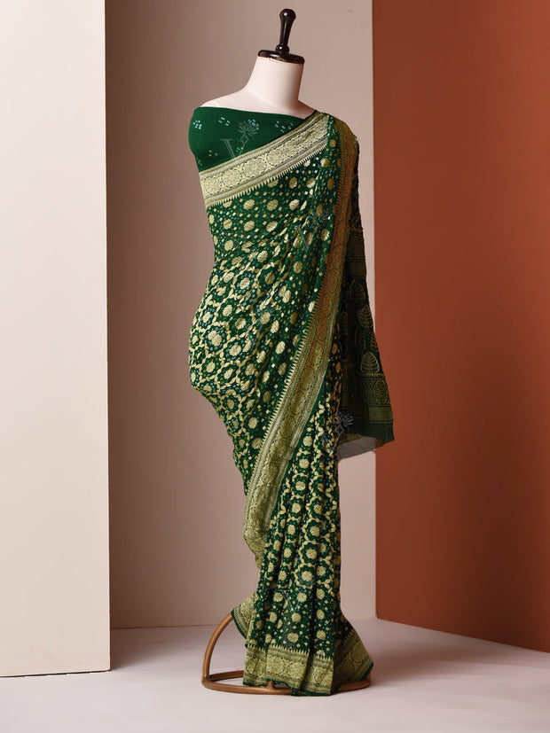 Green Georgette Zari Saree