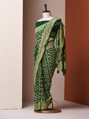 Dark Green Georgette Zari Saree