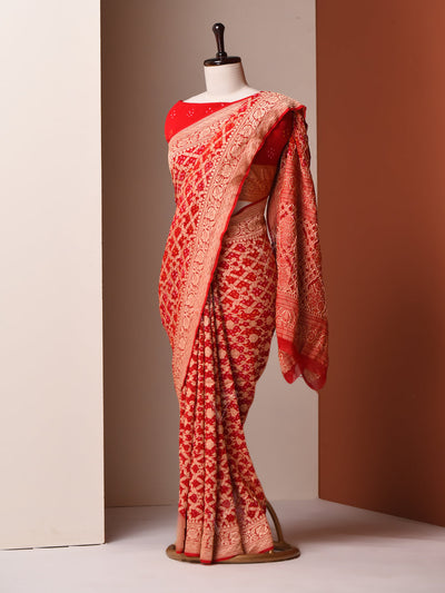 Red Georgette Zari Saree