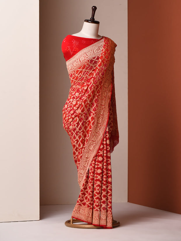 Red Georgette Zari Saree