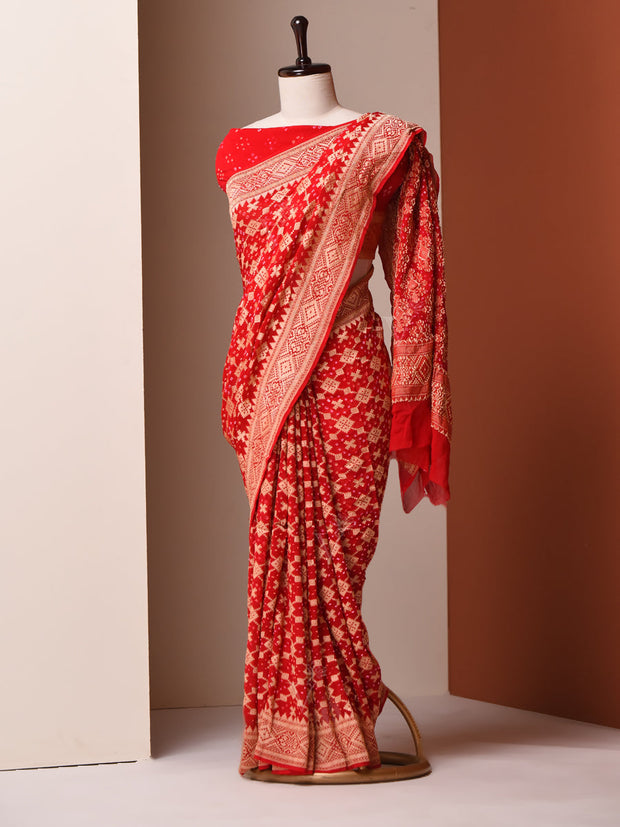 Red Georgette Zari Saree