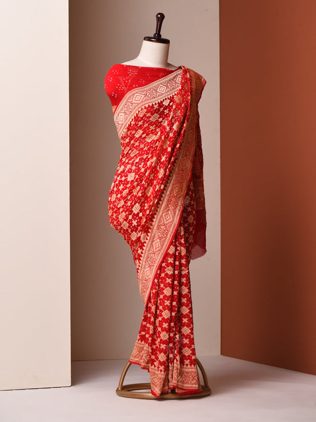 Red Georgette Zari Saree