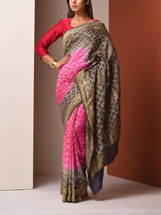 Pink And Grey Georgette Zari Saree