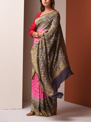 Pink And Grey Georgette Zari Saree