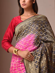 Pink And Grey Georgette Zari Saree