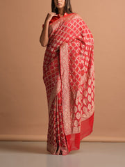 Red Georgette Bandhani Zari Saree