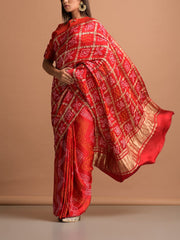 Red Silk Bandhani Zari Saree