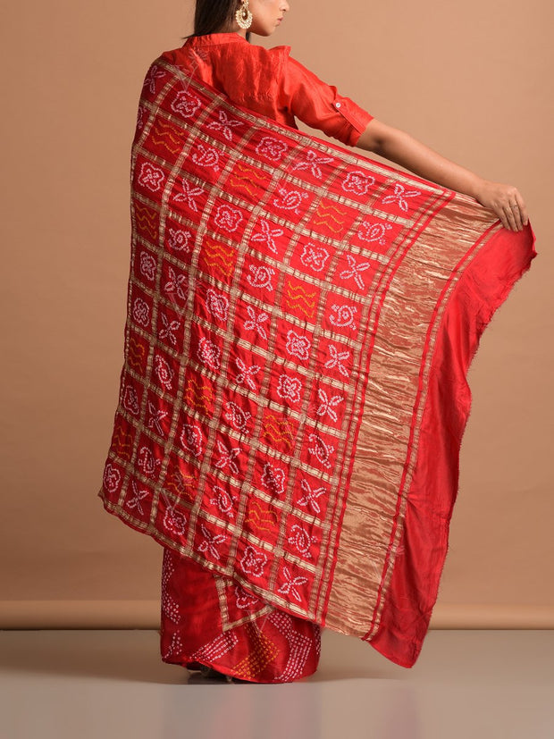 Red Silk Bandhani Zari Saree