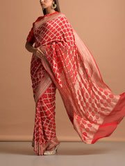 Red Georgette Bandhani Zari Saree