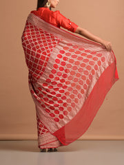 Red Georgette Bandhani Zari Saree