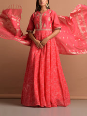 Carrot Red Vasansi Silk Bandhani Gown