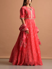 Carrot Red Vasansi Silk Bandhani Gown