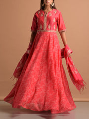 Carrot Red Vasansi Silk Bandhani Gown