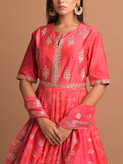 Carrot Red Vasansi Silk Bandhani Gown