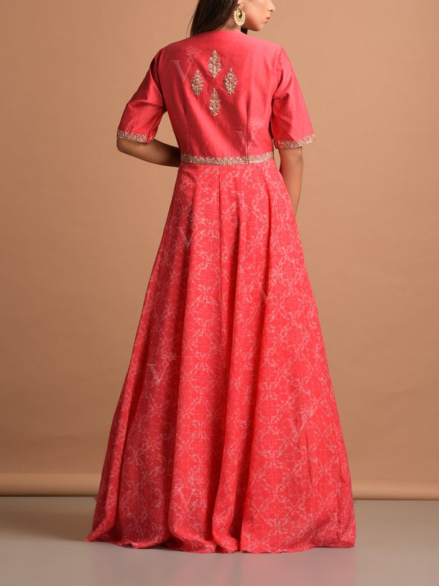 Carrot Red Vasansi Silk Bandhani Gown