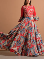 Red Vasansi Silk Printed Gown