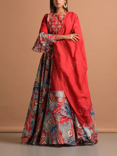 Red Vasansi Silk Printed Gown