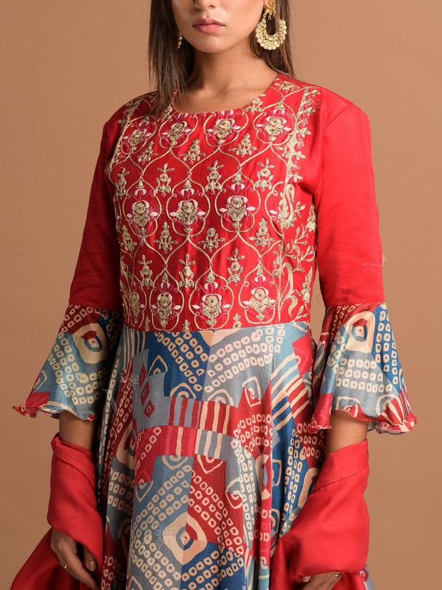 Red Vasansi Silk Printed Gown