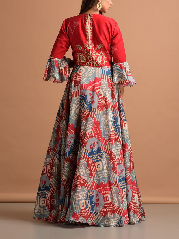 Red Vasansi Silk Printed Gown