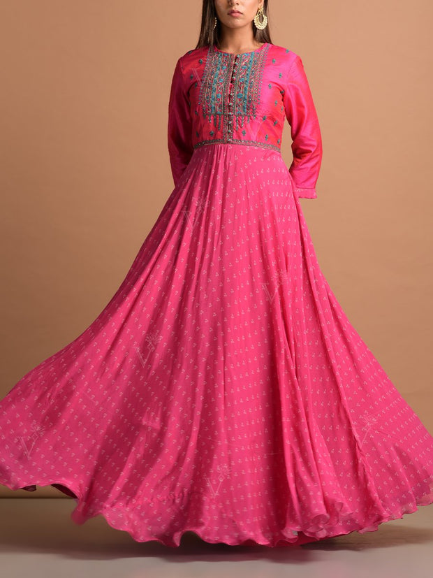 Pink Bandhani Gown