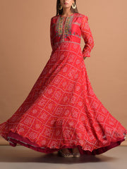 Red Georgette Bandhani Gown