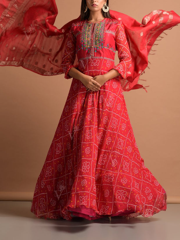 Red Georgette Bandhani Gown