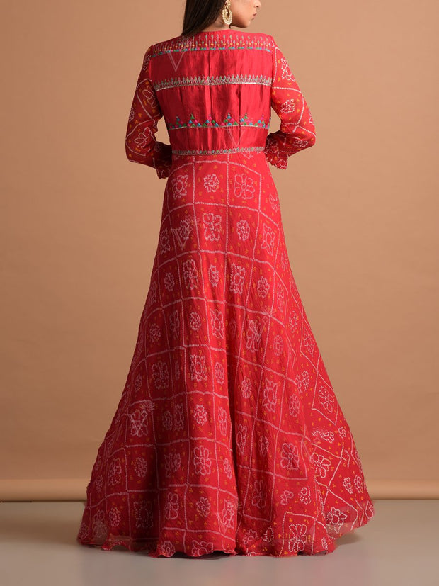 Red Georgette Bandhani Gown