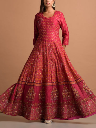 Deep Pink Chanderi Highlighted Gown