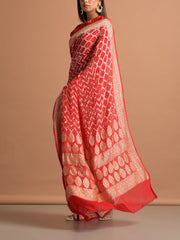 Red Georgette Bandhani Zari Saree