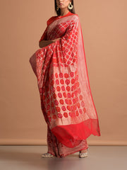 Red Georgette Bandhani Zari Saree