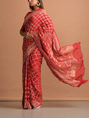 Red Georgette Bandhani Zari Saree