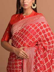 Red Georgette Bandhani Zari Saree