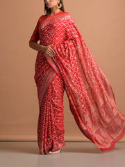 Red Georgette Bandhani Zari Saree