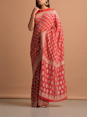 Red Georgette Bandhani Zari Saree