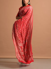 Red Georgette Bandhani Zari Saree