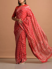 Red Georgette Bandhani Zari Saree