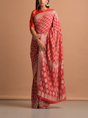 Red Georgette Bandhani Zari Saree