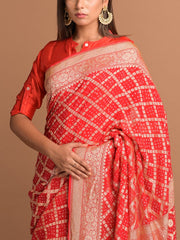 Red Georgette Bandhani Zari Saree