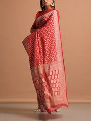 Red Georgette Bandhani Zari Saree