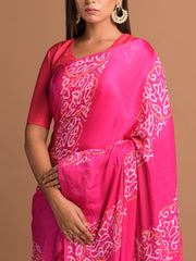 Pink Silk Satin Bandhani Zari Saree