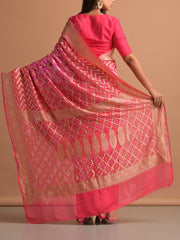 Pink Georgette Bandhani Zari Saree