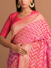 Pink Georgette Bandhani Zari Saree