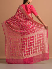 Bright Pink Georgette Bandhani Zari Saree