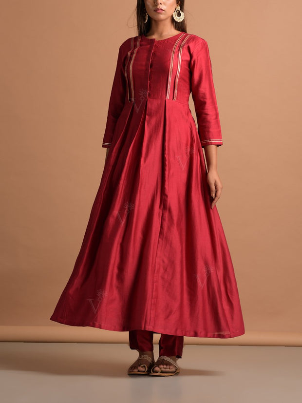 Deep Red Chanderi Kurta Set